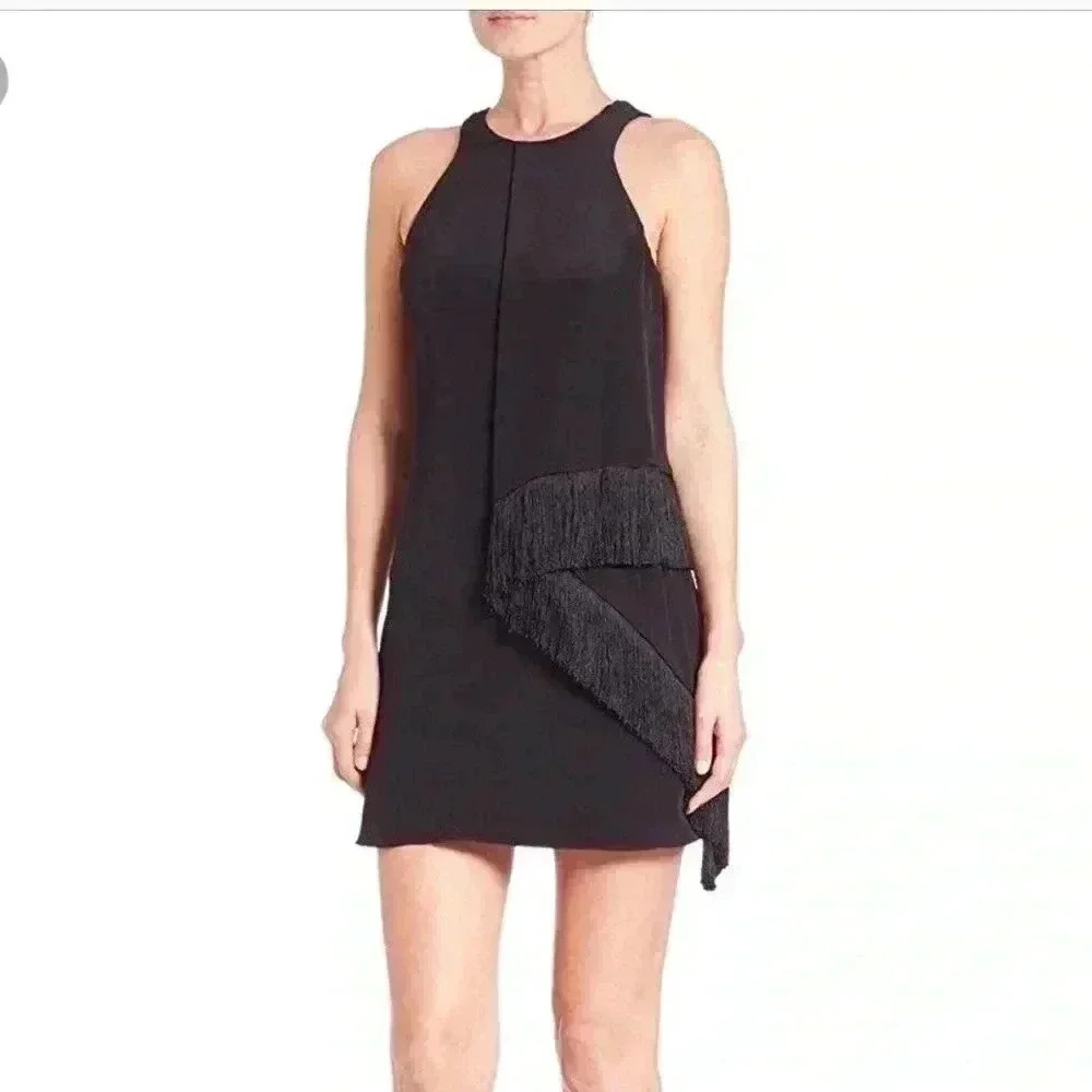 Derek Lam 10 Crosby Draped Fringe Trim Dress NWT